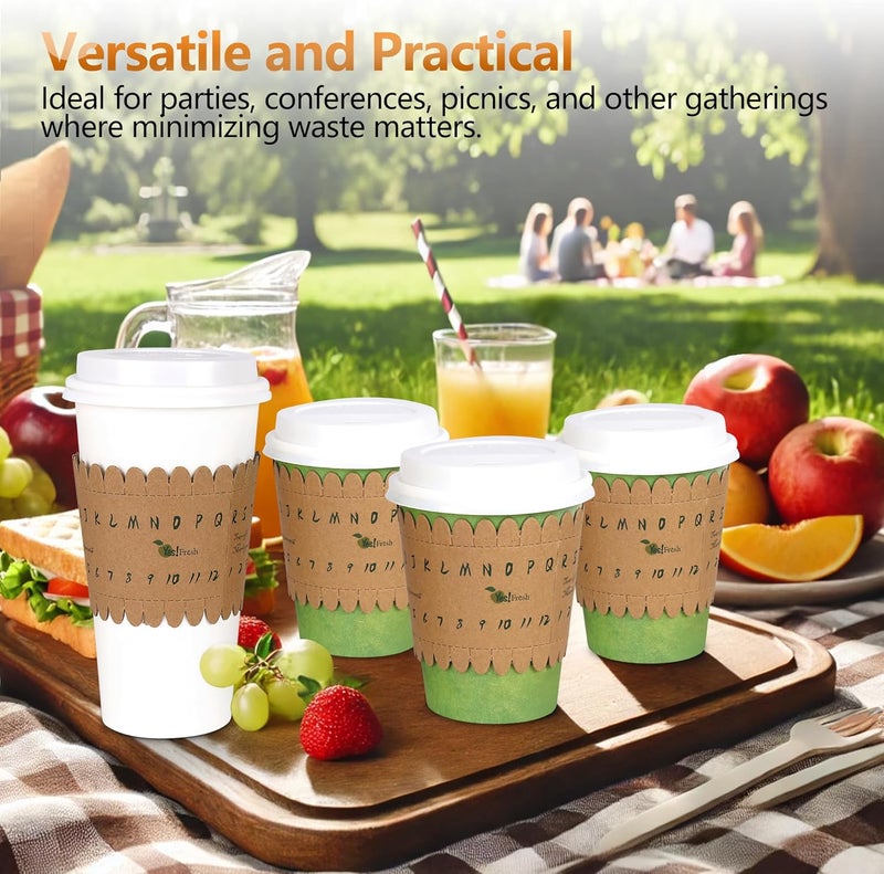 Yes Fresh غلاف Eco-ID - أغلفة أكواب ورقية فريدة لتسهيل تحديد الأكواب، متوافقة مع أكواب ورقية سعة 12 أونصة، 16 أونصة، و20 أونصة، تقلل من النفايات للحفلات، التجمعات، والفعاليات (50 عبوة) - Image 4
